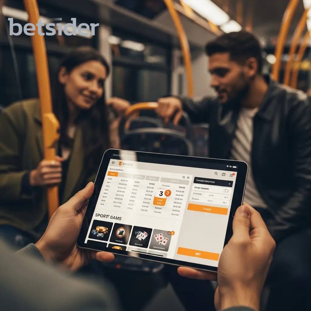 Mann platziert eine Sportwette per Smartphone während der Bahnfahrt