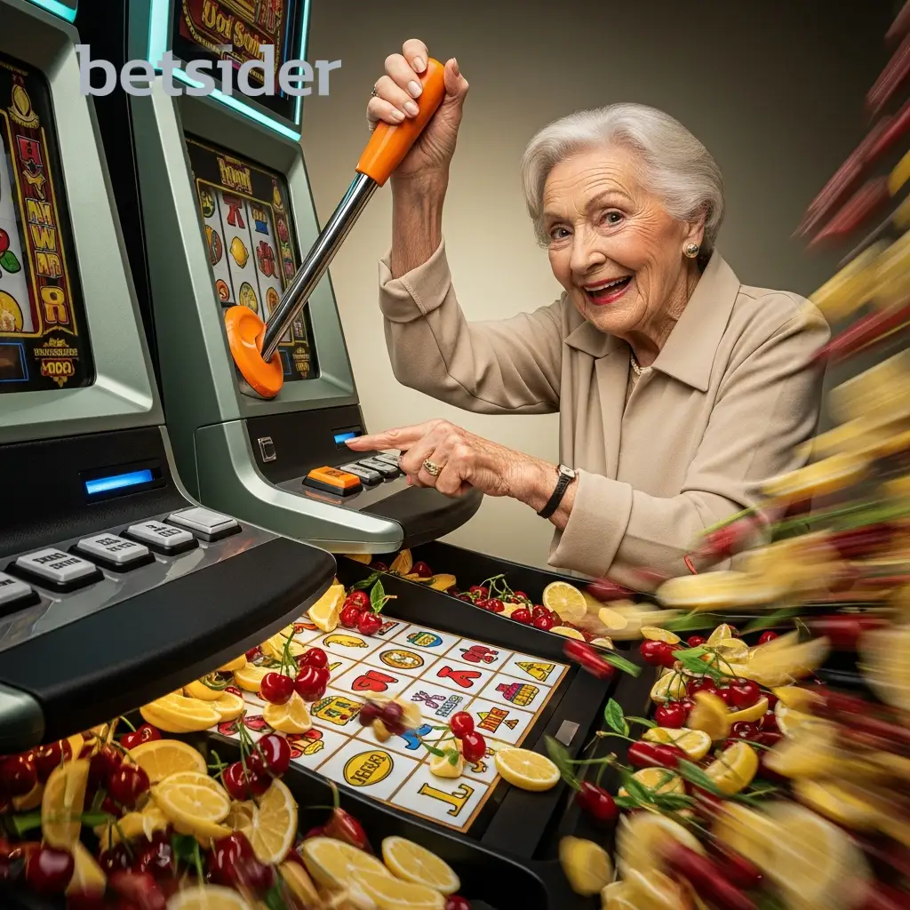 Begeisterte Gewinnerin an einem Spielautomaten